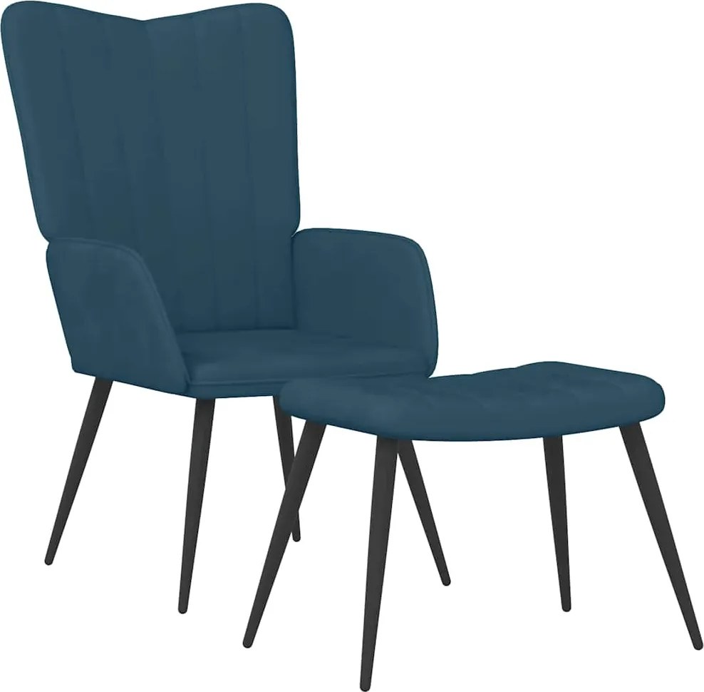 vidaXL Scaun de relaxare cu taburet, albastru, catifea