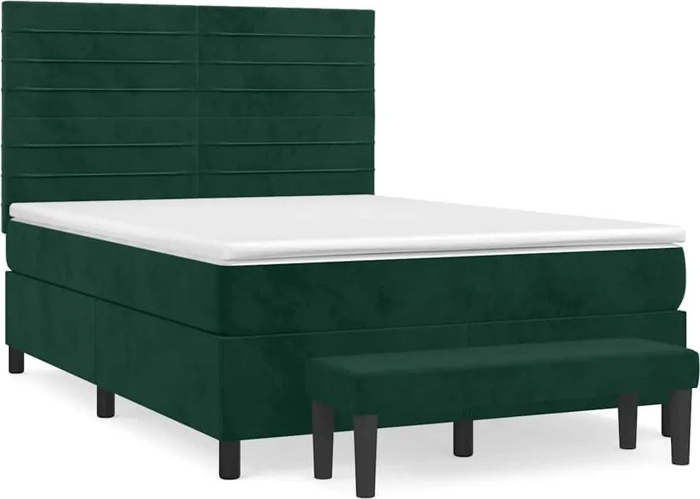 vidaXL Pat box spring cu saltea, verde închis, 140x200 cm, catifea