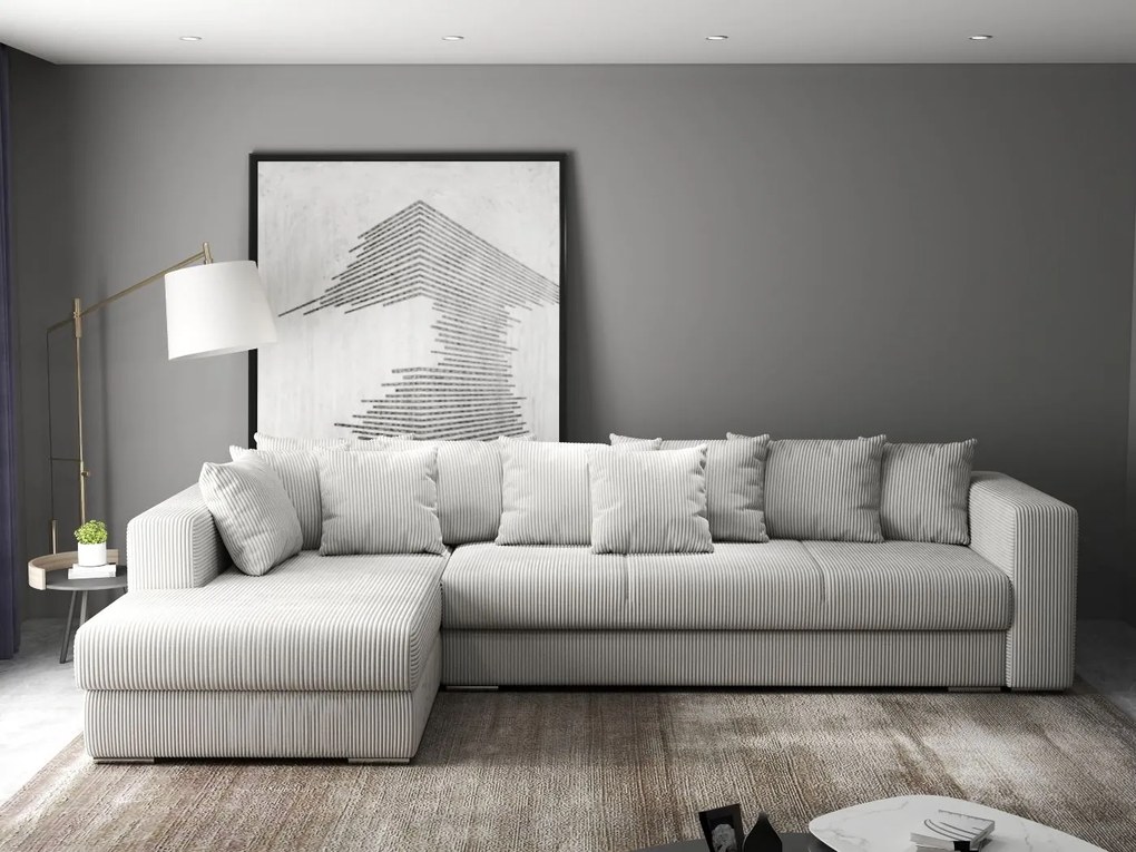 Colțar extensibil dumonde cu ladă de depozitare si sezut confortabil din spuma high-density, Gloria Zoom Cream 320x183 cm