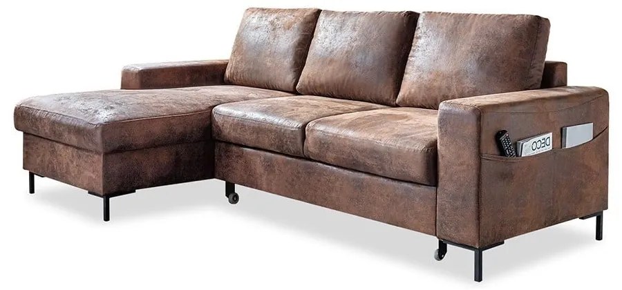 Colțar extensibil din imitație de piele cu șezlong pe partea stângă Miuform Lofty Lilly Vintage, maro