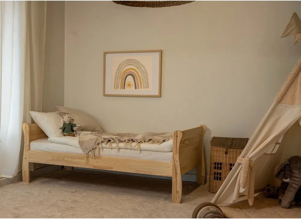 Pat pentru copii în culoare naturală din lemn de pin cu somieră 100x200 cm Roma – Adeko