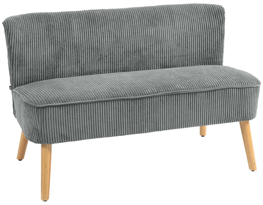 HOMCOM Canapea 2 Locuri Tapițată, Lemn, Poliester Catifelat, Spumă, 117 x 56,5 x 77 cm, Gri | Aosom Romania