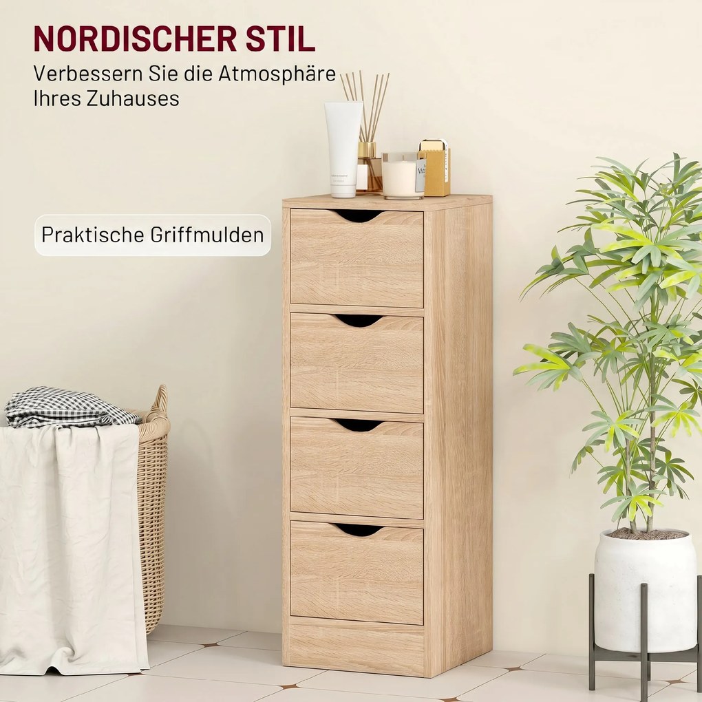 HOMCOM Dulap de Baie Compact cu 4 Sertare și Mânere Sculpatate, Stil Nordic | Aosom Romania