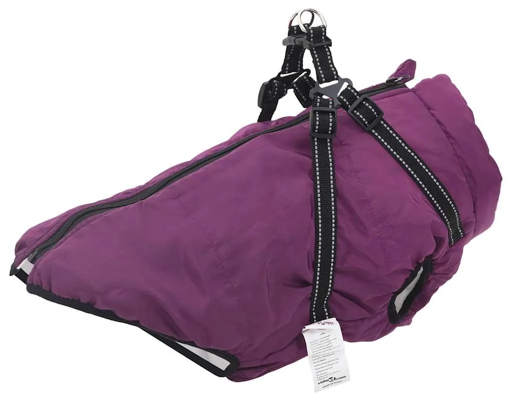 vidaXL Haină câini cu ham impermeabilă reflectorizantă, violet, L52