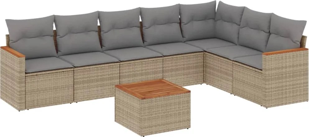 vidaXL Set canapele de grădină, 8 piese, cu perne, bej, poliratan