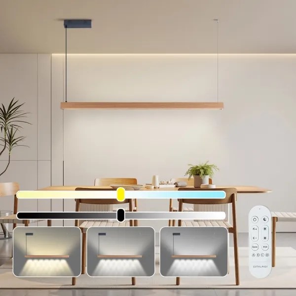 Immax NEO 07303L - Lustră LED dimmabilă pe cablu MADEIRA 26W/230V Wi-Fi Tuya, 122 cm, stejar