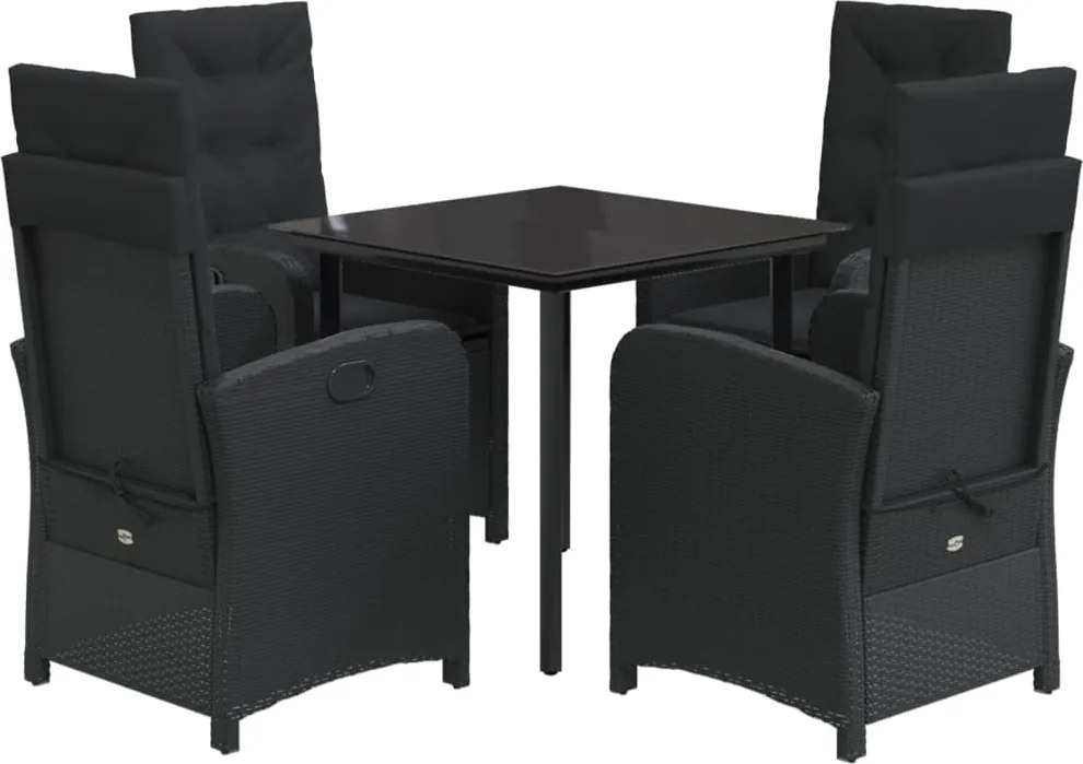 vidaXL Set mobilier de grădină cu perne, 5 piese, negru, poliratan