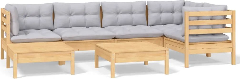 vidaXL Set mobilier grădină cu perne gri, 7 piese, lemn masiv de pin