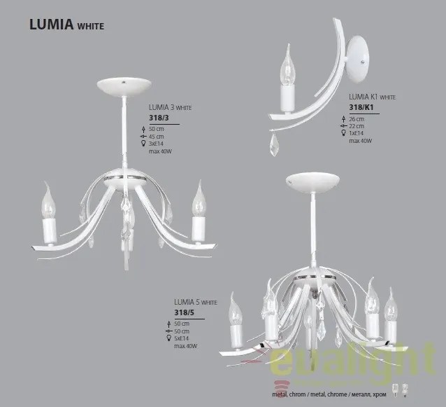 Candelabru alb cu 3 brate, LUMIA 3 WHITE 317/3 EMB