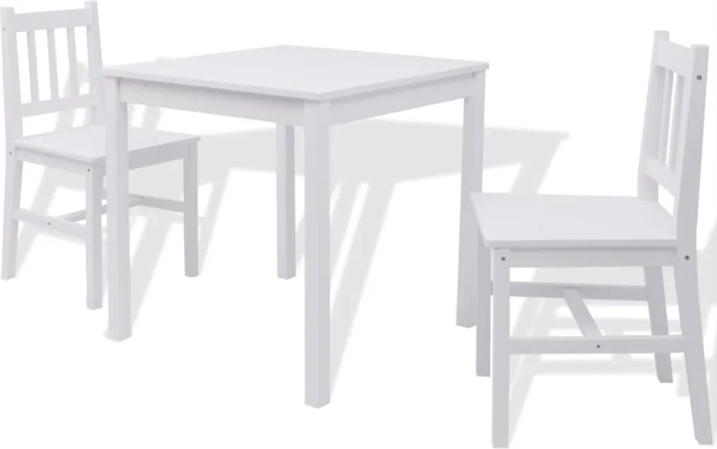 vidaXL Set de masă, trei piese, alb, lemn de pin