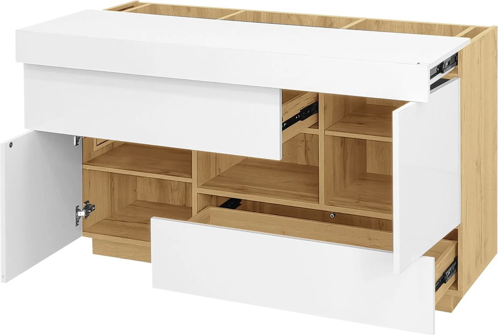 Bufet cu iluminare LED, vitrină cu sertare, 120x37x76,5 cm, Alb