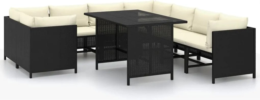 vidaXL Set mobilier de grădină cu perne, 9 piese, negru, poliratan