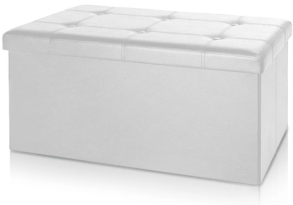 Banca 2 locuri cu spatiu depozitare 100 L Pliabil Piele ecologicaAlb 80 x 40 x 40 cm