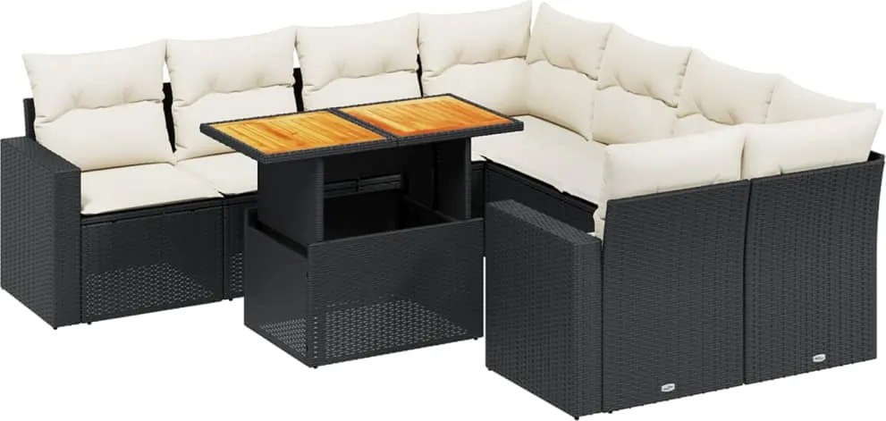 vidaXL Set mobilier de grădină cu perne, 9 piese, negru, poliratan