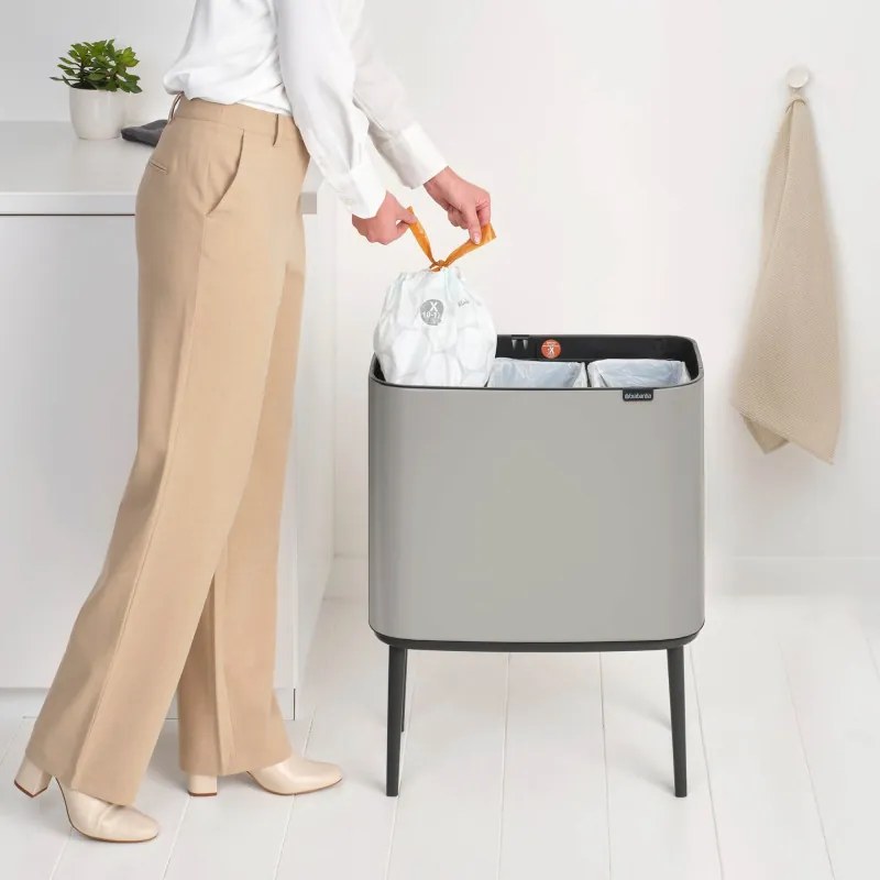Cos de gunoi Brabantia Bo Touch 1010454, 3x11 l, Deschidere lina si silentioasa, Gri
