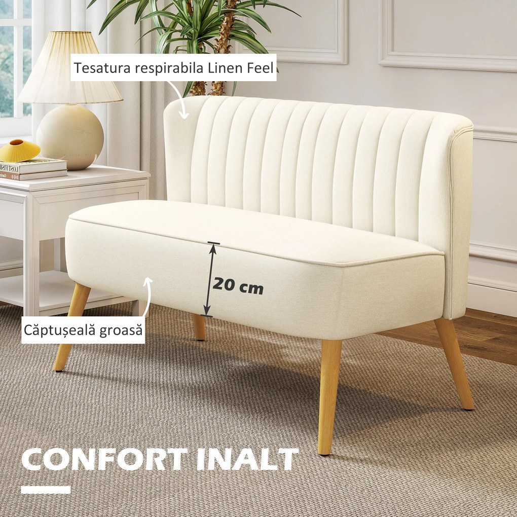 HOMCOM Canapea cu 2 Locuri din Material Textil fără Brațe, Canapea cu Picioare din Lemn, 117x56,5x77 cm, Verde | Aosom Romania
