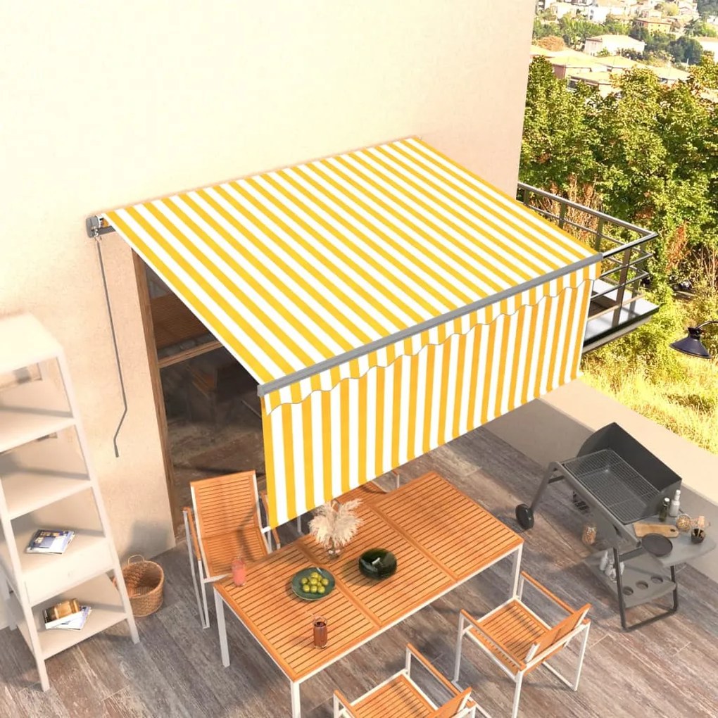 vidaXL Copertină retractabilă manual cu stor, galben&amp;alb, 3,5x2,5 m