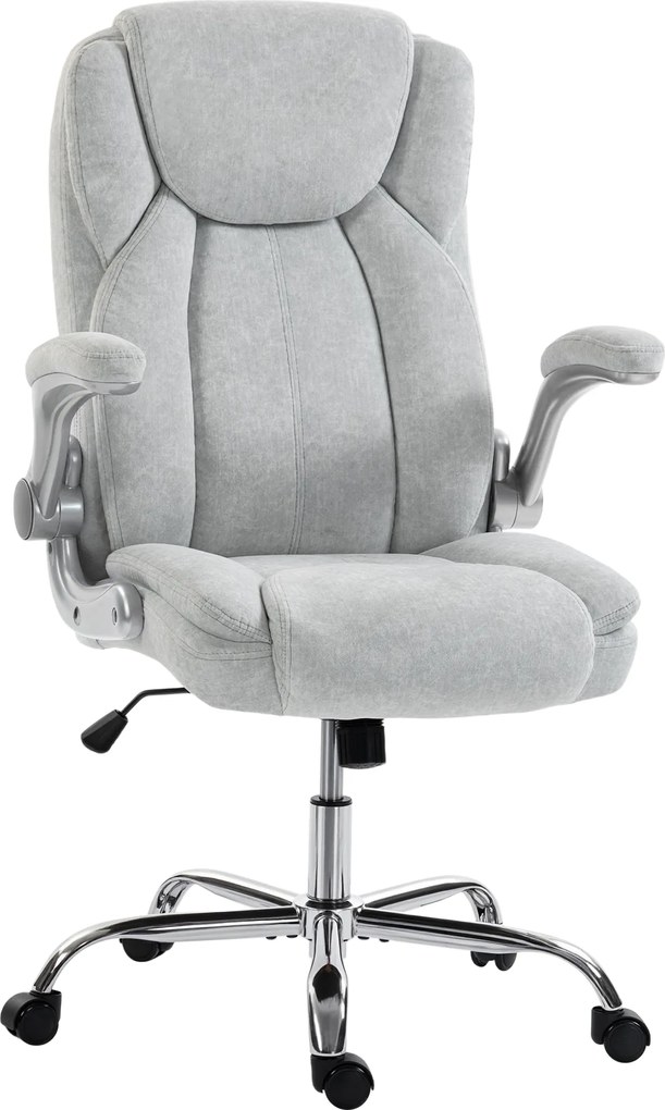 Scaun Ergonomic HOMCOM, Spătar Înalt, Tapițat în Catifea Imprimată, Cotiere Rabatabile, Alb Crem | Aosom Romania