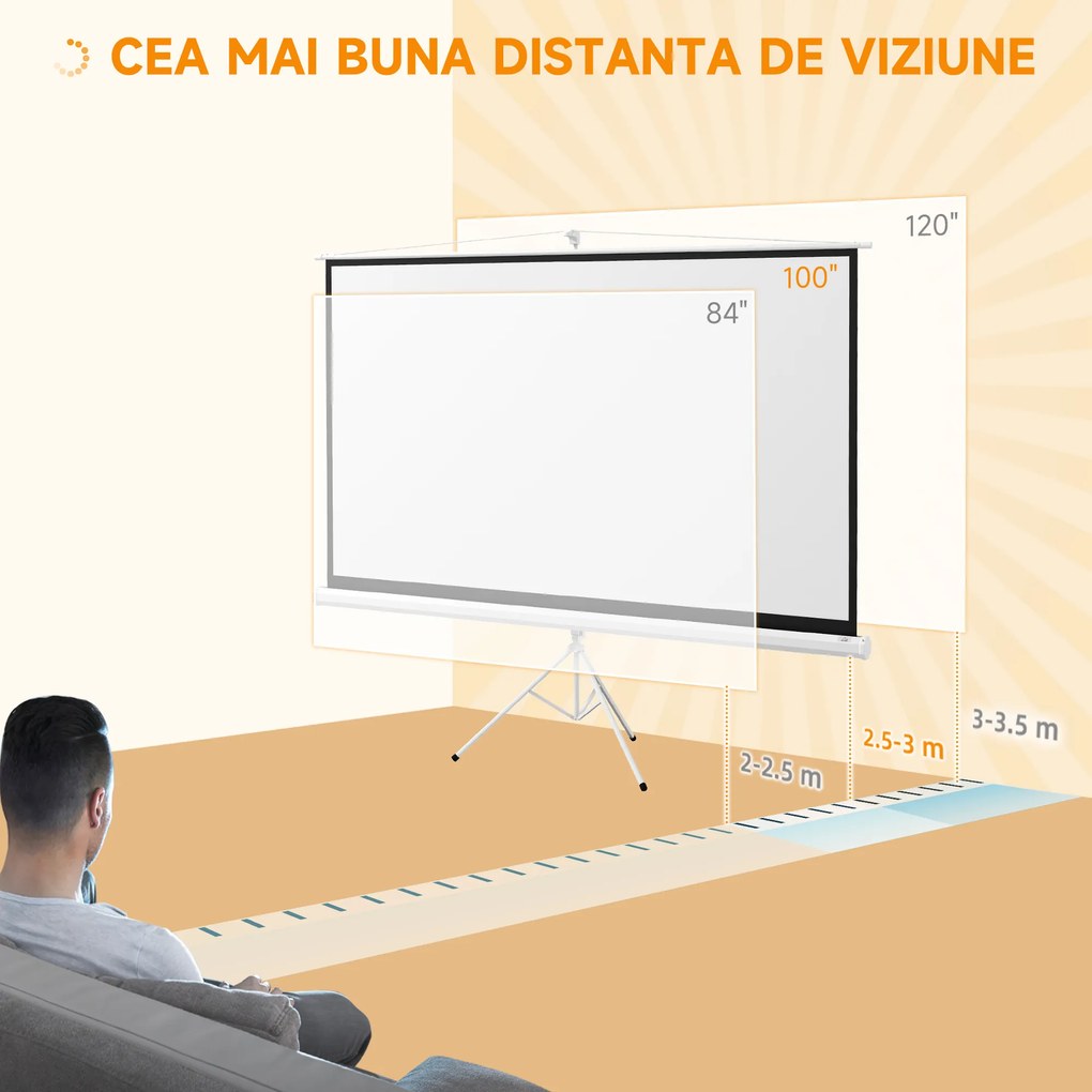HOMCOM Ecran de Proiectie 84 Inci cu Suport, Portabil | Aosom Romania