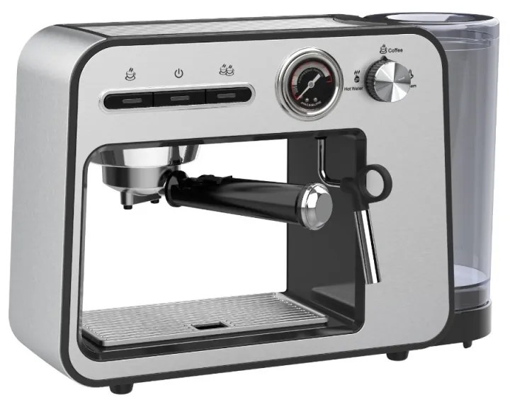Espressor Oliver Voltz OV51171H, 1450W, 15 bar, 1L, Cafea macinata, Spumare lapte, Incalzire cesti, Inox