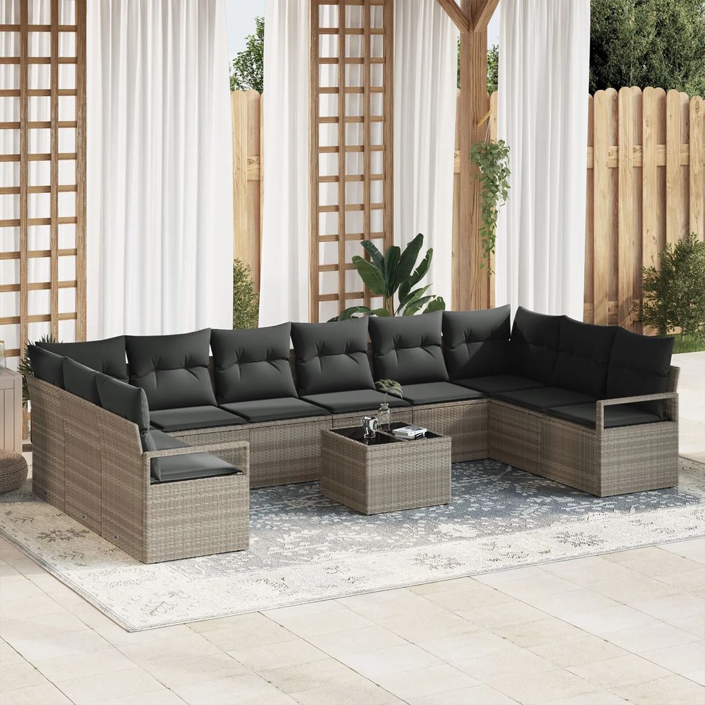 vidaXL Set de canapele pentru grădină 11 pcs Gri deschis Rattan poli