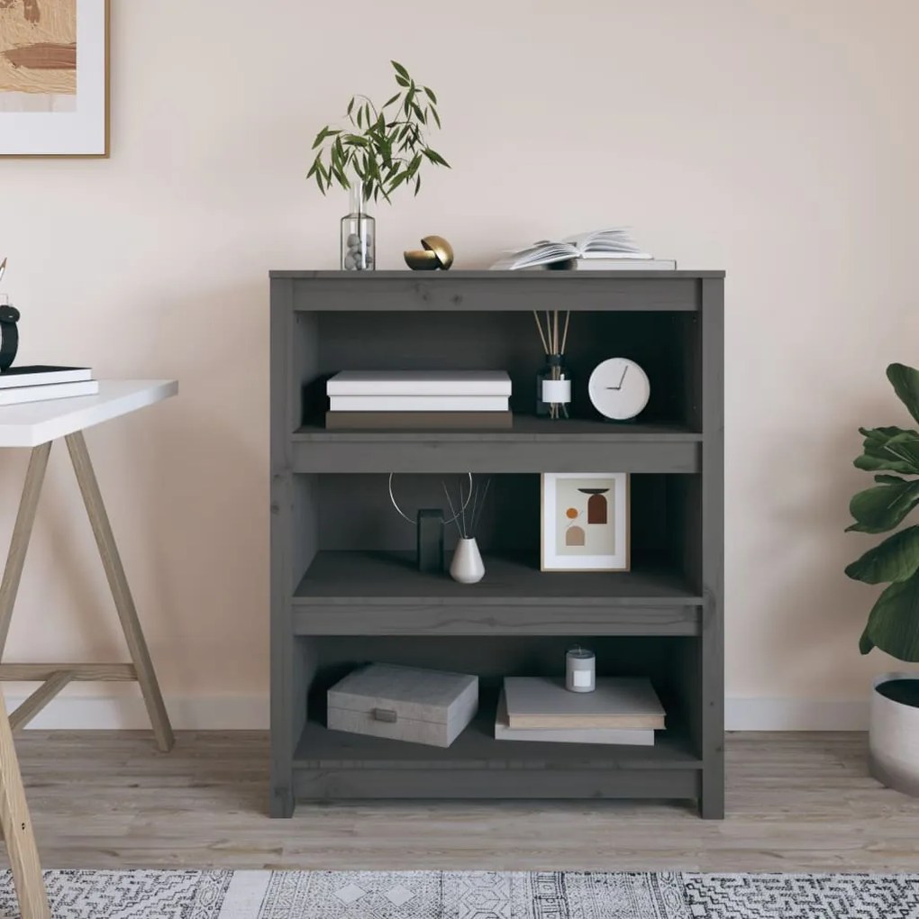 821681 vidaXL Bibliotecă, gri, 80x35x97 cm, lemn masiv de pin