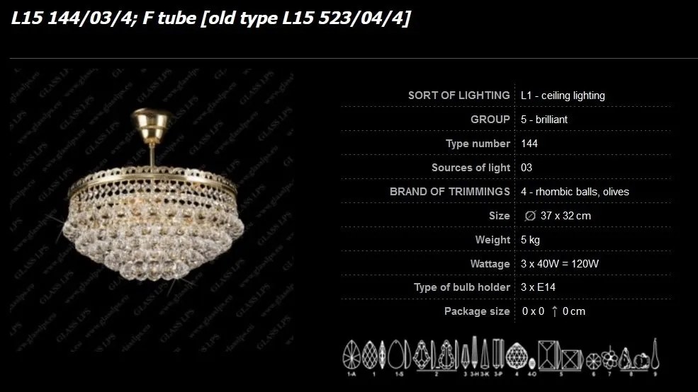 Lustra cristal Bohemia L15 144/03/4; F tube