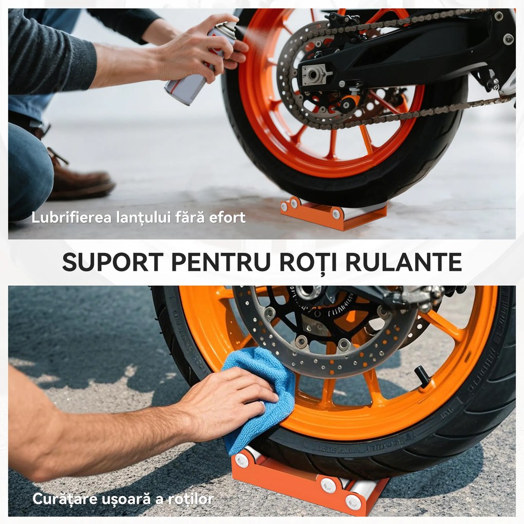 HOMCOM Cadru cu Role pentru Motociclete din Oțel și Aluminiu Portocaliu | Aosom Romania