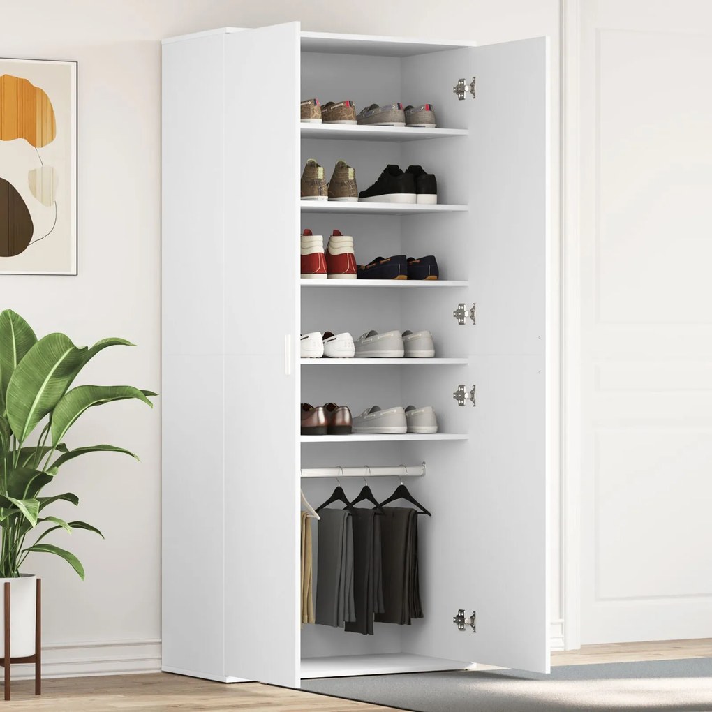 vidaXL Dulap Pantofi Alb 80x39x180 cm Lemn Ingineresc