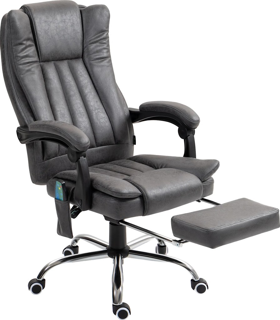 Vinsetto Fotoliu de birou cu funcție de masaj și încălzire, suport pentru picioare, reglabil, până la 120kg, Gri | Aosom Romania