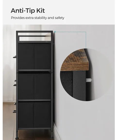 Comoda Cu 7 Sertare, Maro Rustic Și Negru, 98 Cm