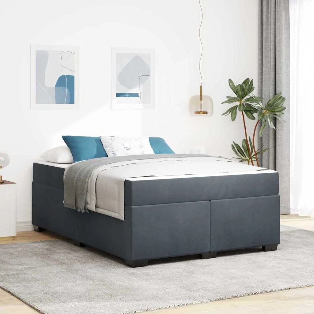 vidaXL Cadru de pat cu saltea Altele Gri închis 160 x 200 cm Catifea