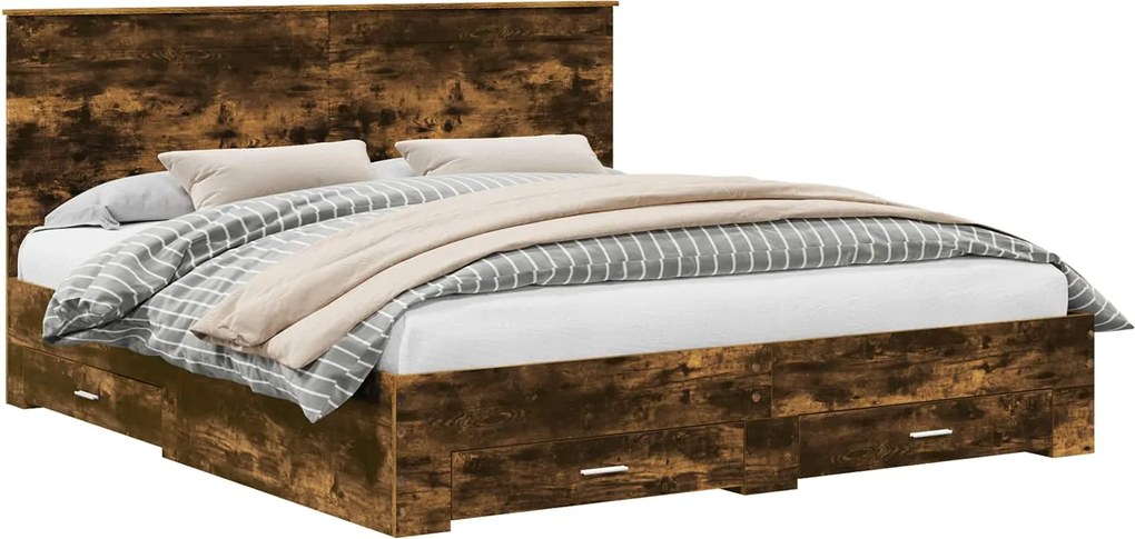 vidaXL Cadru de pat Stejar fumuriu 200 x 200 cm Lemn compozit