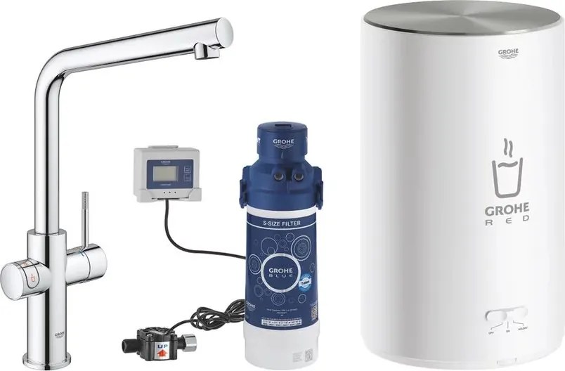 Baterie bucatarie Grohe Red Duo crom pipa tip L si boiler marimea M