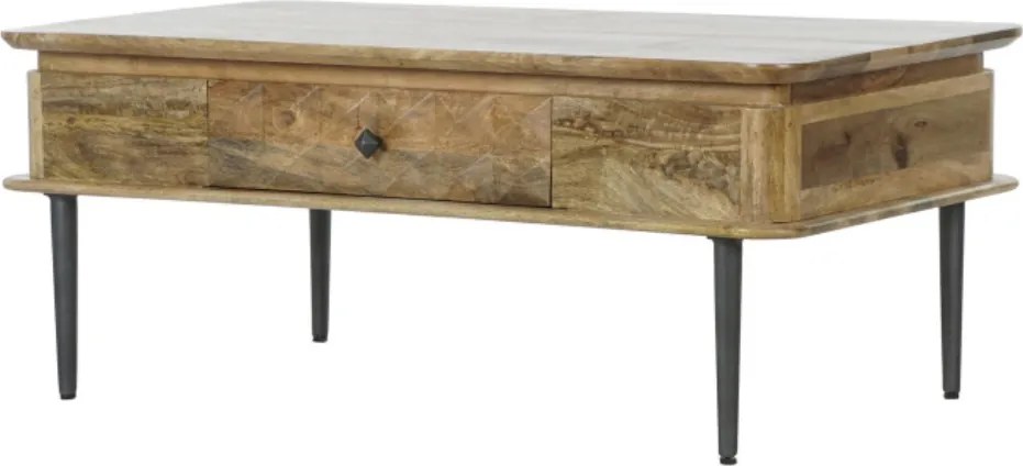 Măsuță de cafea dreptunghiulară din lemn de mango, natur, cu sertar în relief, finisaj natural, 46 x 116 x 60 cm, „Kandara” – Ethnic Collections
