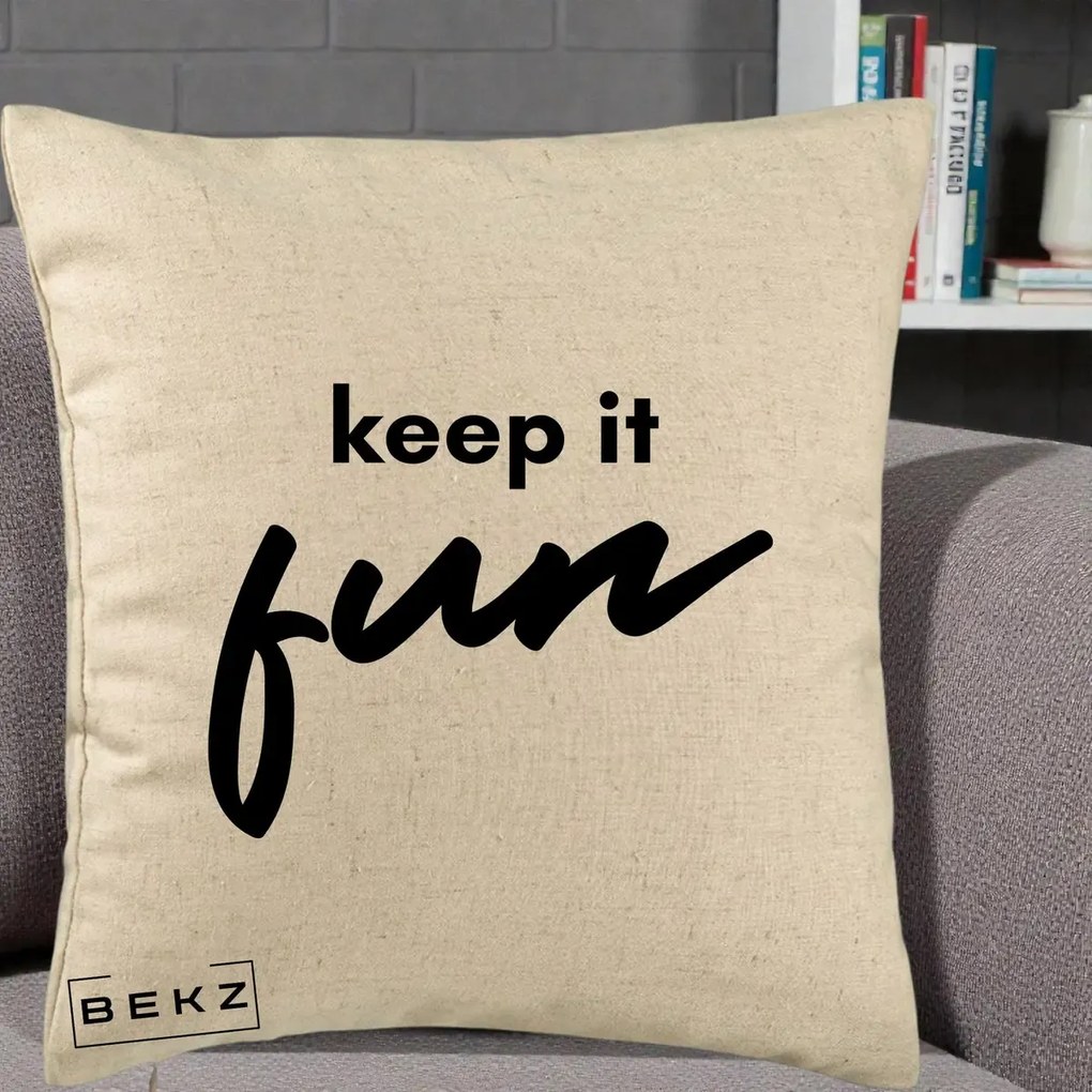 Perna Decorativa Keep It Fun, 40x40 cm, Bej, Husa Detasabila, Perna Inclusa, BEKZ®