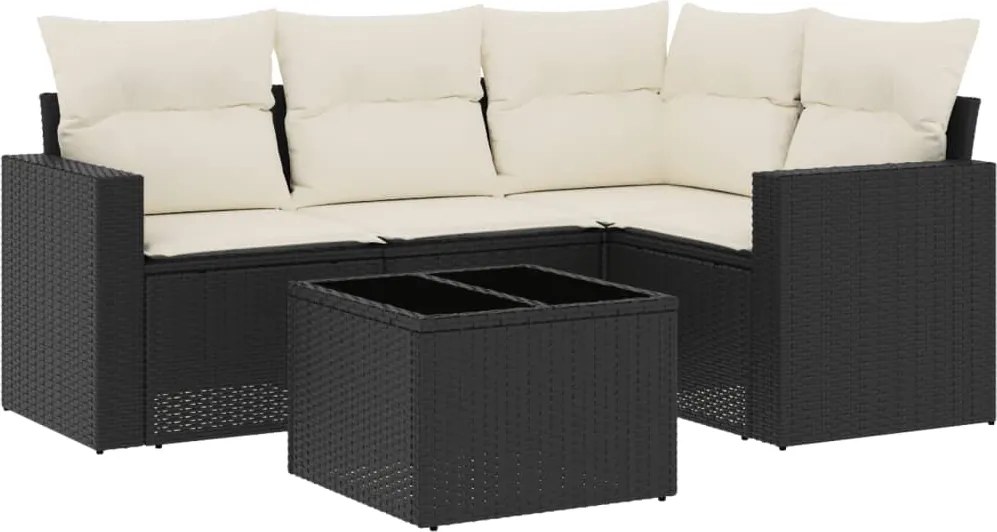 vidaXL Set mobilier de grădină cu perne, 5 piese, negru, poliratan