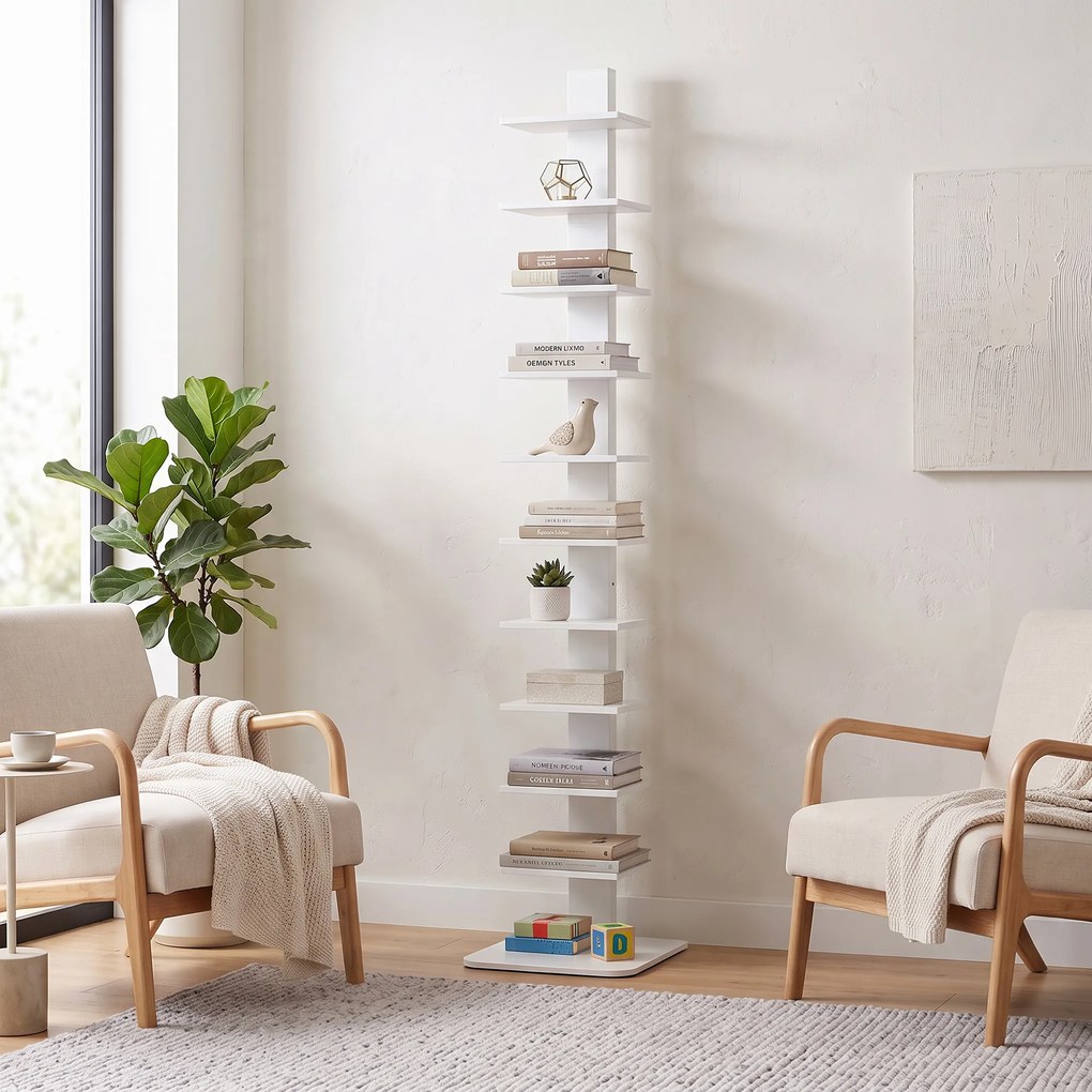 HOMCOM Bibliotecă Verticală cu 11 Rafturi, Structură din Oțel, Economie Spațiu, 34,5x41,5x163,5 cm, Alb | Aosom Romania
