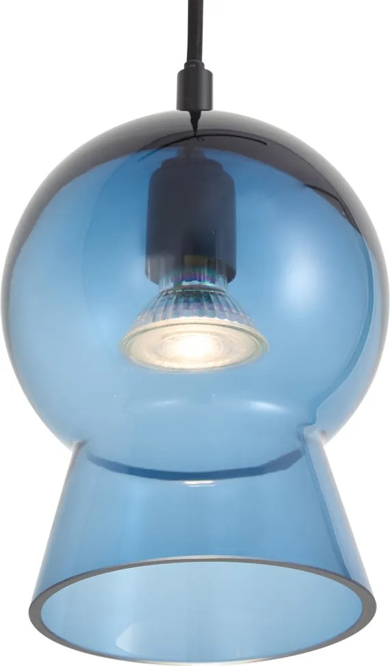 Lampă suspendată retro neagră cu sticlă albastră pentru sistem de șină monofazat - Iconic Bell