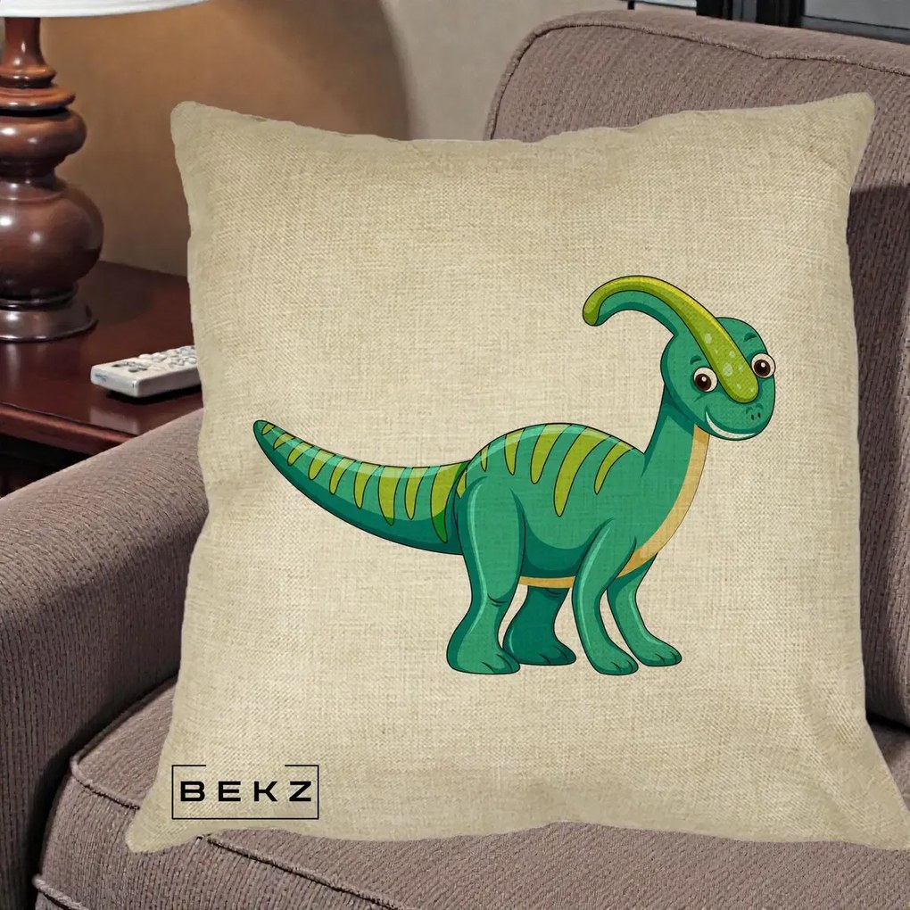 Perna Decorativa Parasaur Verde, 40x40 cm, Crem, Husa Detasabila, Perna Inclusa, BEKZ®