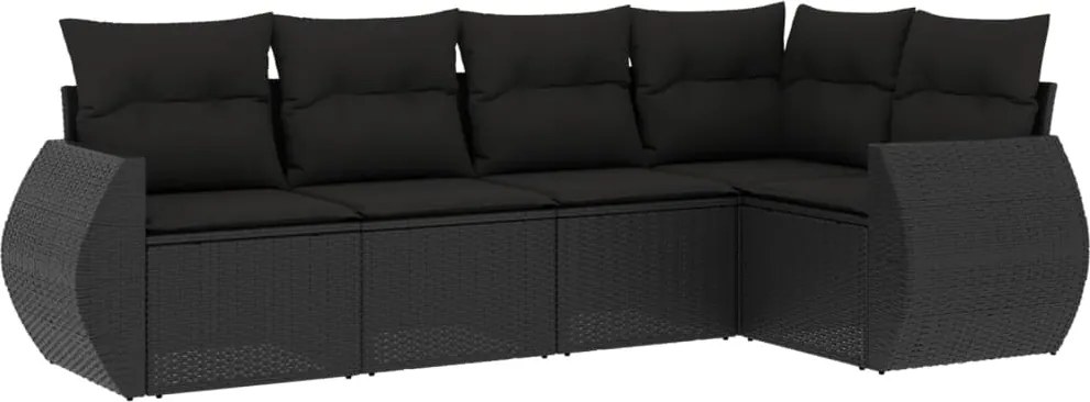 vidaXL Set mobilier de grădină cu perne, 5 piese, negru, poliratan