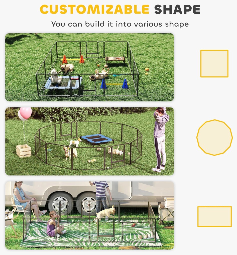 PawHut Tarc Modular pentru Animale cu 12 Panouri din Oțel, 2 Uși cu Zăvor, Ușor de Asamblat, 80x60x1.5cm, Negru | Aosom Romania