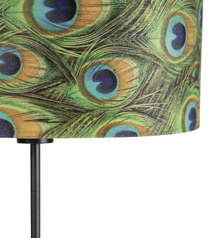 Lampă de podea neagră cu abajur din catifea verde smarald cu auriu 35 cm - Parte