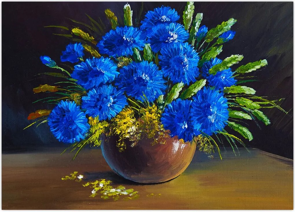 Tablou - Flori albastre în vază (70x50 cm)