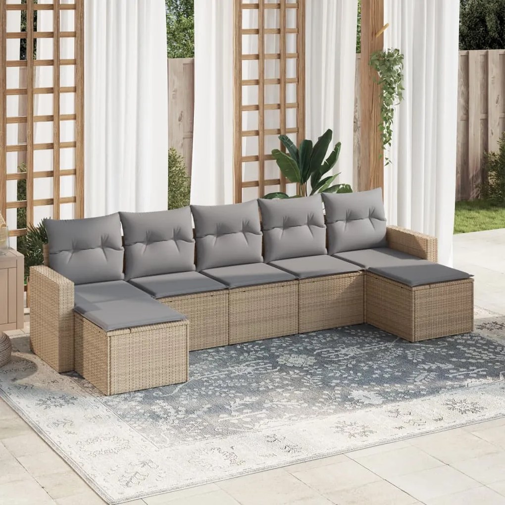 vidaXL Set canapele de grădină, 7 piese, cu perne, bej, poliratan