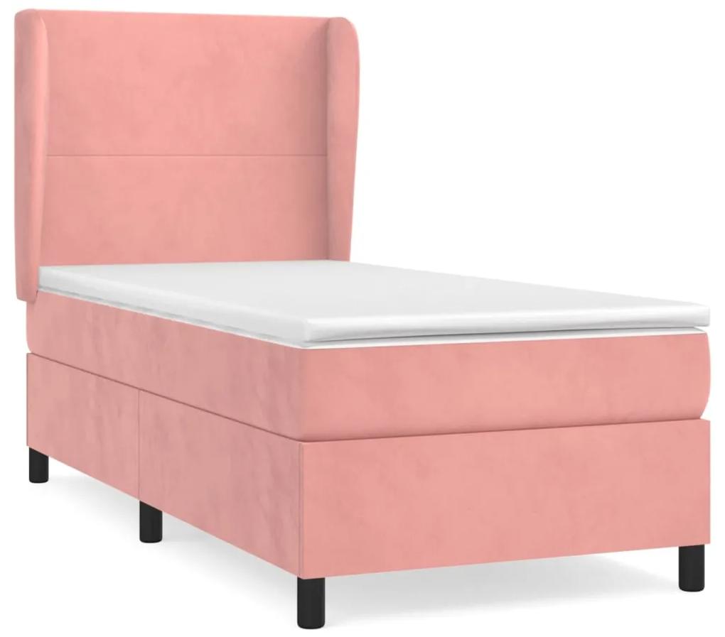 Pat box spring cu saltea, roz, 80x200 cm, catifea Roz, 80 x 200 cm, Design simplu