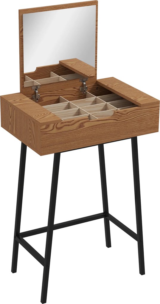 HOMCOM Masă de Machiaj cu Oglindă Pliabilă și 16 Compartimente Lemn și Oțel | Aosom Romania