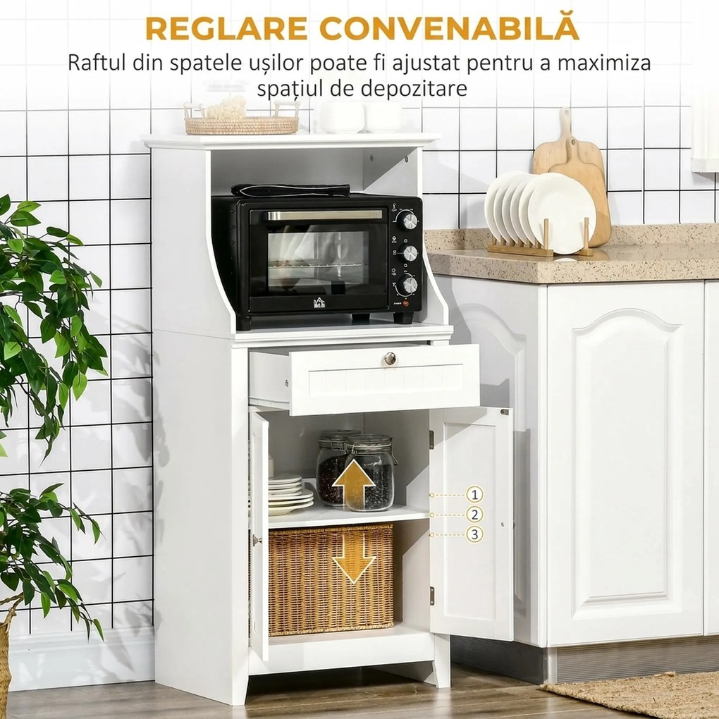 HOMCOM Dulap Bucătărie pentru Cuptor cu Microunde cu Sertar și Dulap 2 Uși Alb | Aosom Romania