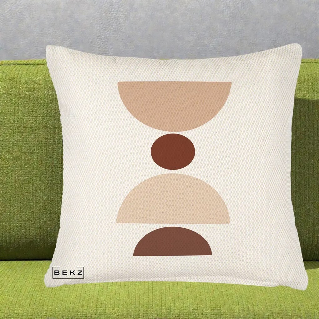 Perna Decorativa Geometric Boho Cerc si Boluri, 40x40 cm, Crem Reliefat, Husa Detasabila, Perna Inclusa, BEKZ®