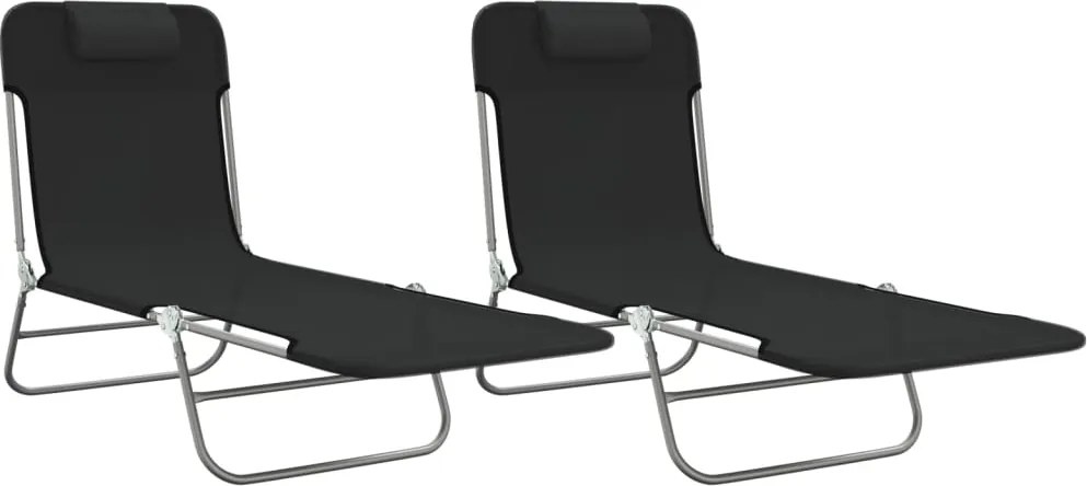 vidaXL Șezlonguri pliante, 2 buc., negru, textilenă și oțel